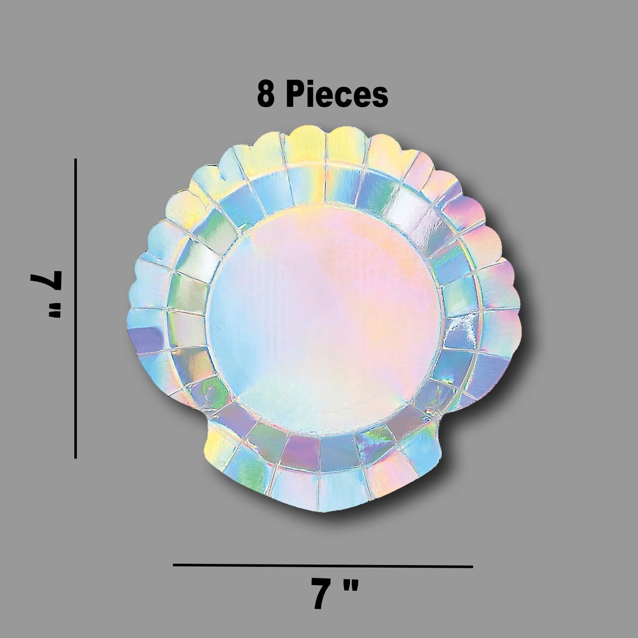 8 Count Mermaid Sparkle Iridescent Shell-Shaped Dessert Plates 7 Inch Party Plates